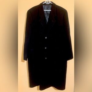 Men's Black Trench Coat sz R 46 100% Wool Shell and 100% Rayon lining